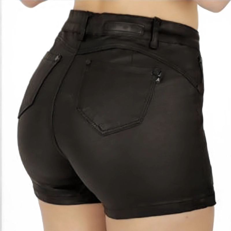 FALDA SHORT PUSH UP MUJER BUCANERAS NEGRO LEVANTA COLA CORTE COLOMBIANO TIRO ALTO - ECO CUERO - 6