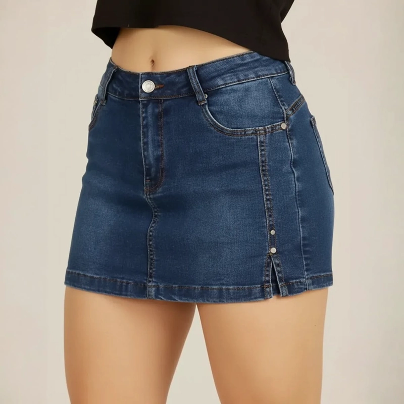 FALDA SHORT PUSH UP MUJER BUCANERAS AZUL LEVANTA COLA CORTE COLOMBIANO TIRO ALTO - 4