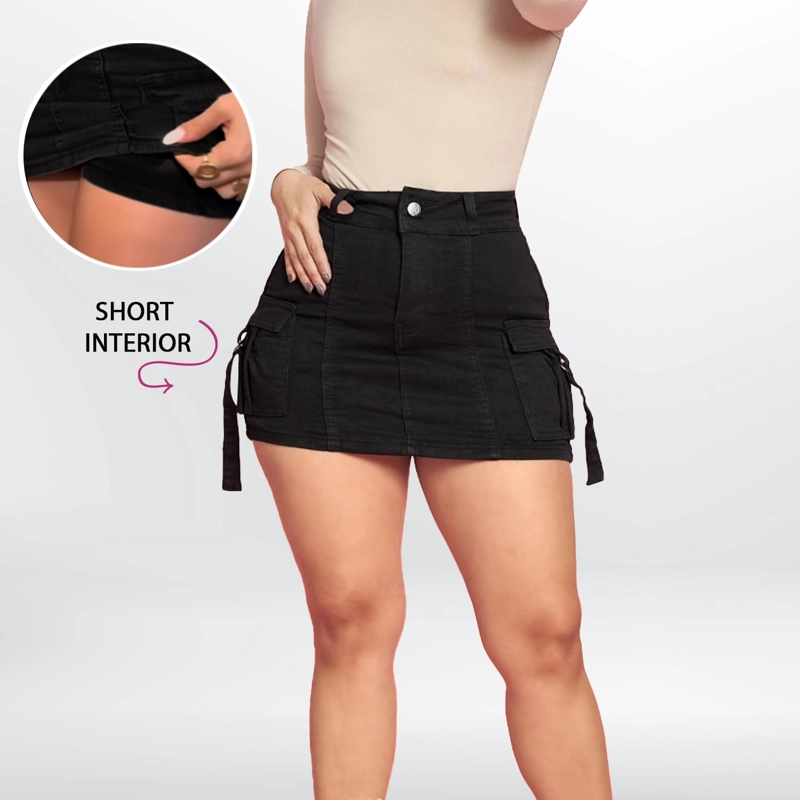FALDA SHORT PUSH UP LEVANTA COLA CORTE COLOMBIANO TIRO ALTO NEGRA - 1