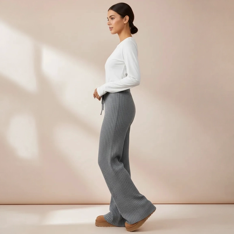 PANTALON PREMIUM LANILLA TEJIDO PALAZZO ELASTICADO WIDE LEG TIRO ALTO - 2