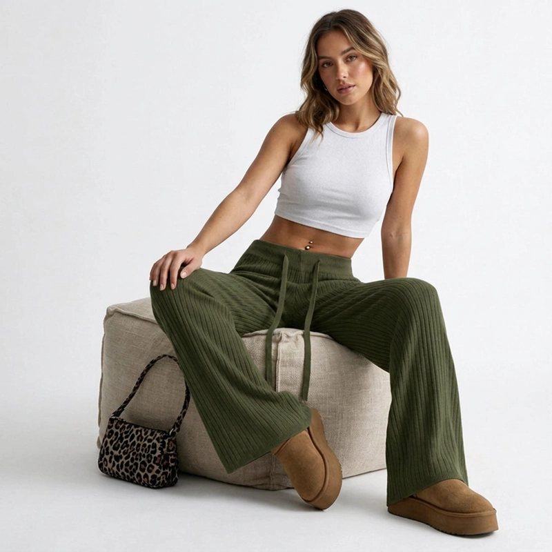 PANTALON LANILLA TEJIDO FORRADO CHIPORRO PALAZZO ELASTICADO WIDE LEG TIRO ALTO - 2