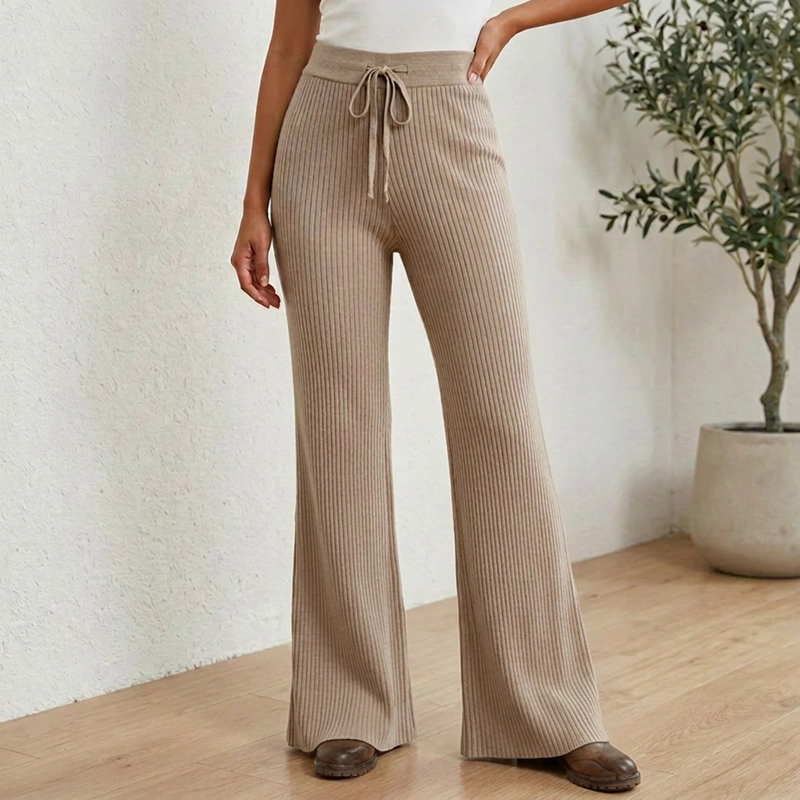 PANTALON LANILLA TEJIDO FORRADO CHIPORRO PALAZZO ELASTICADO WIDE LEG TIRO ALTO - 4