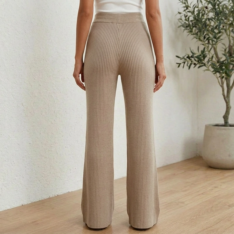 PANTALON LANILLA TEJIDO FORRADO CHIPORRO PALAZZO ELASTICADO WIDE LEG TIRO ALTO - 5
