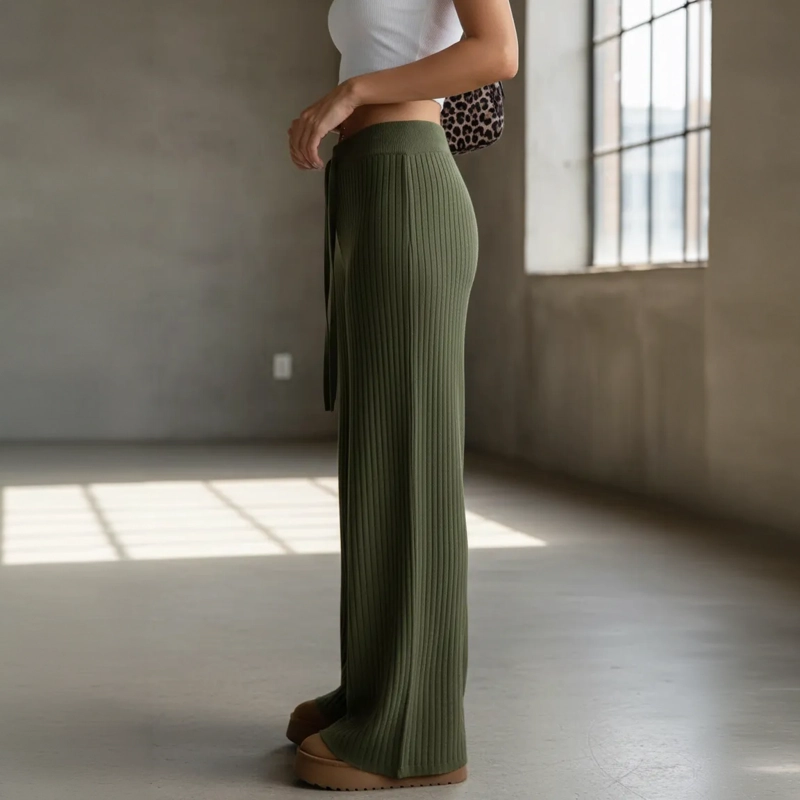 PANTALON LANILLA TEJIDO FORRADO CHIPORRO PALAZZO ELASTICADO WIDE LEG TIRO ALTO - 5