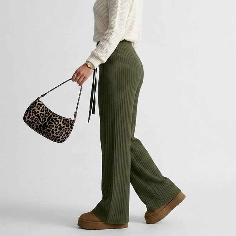 PANTALON LANILLA TEJIDO FORRADO CHIPORRO PALAZZO ELASTICADO WIDE LEG TIRO ALTO - 7