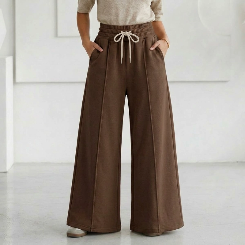 PANTALON BUZO ALGODON PALAZZO TE RMICO CON POLAR ELASTICADOS WIDE LEG OVERSIZE - 1