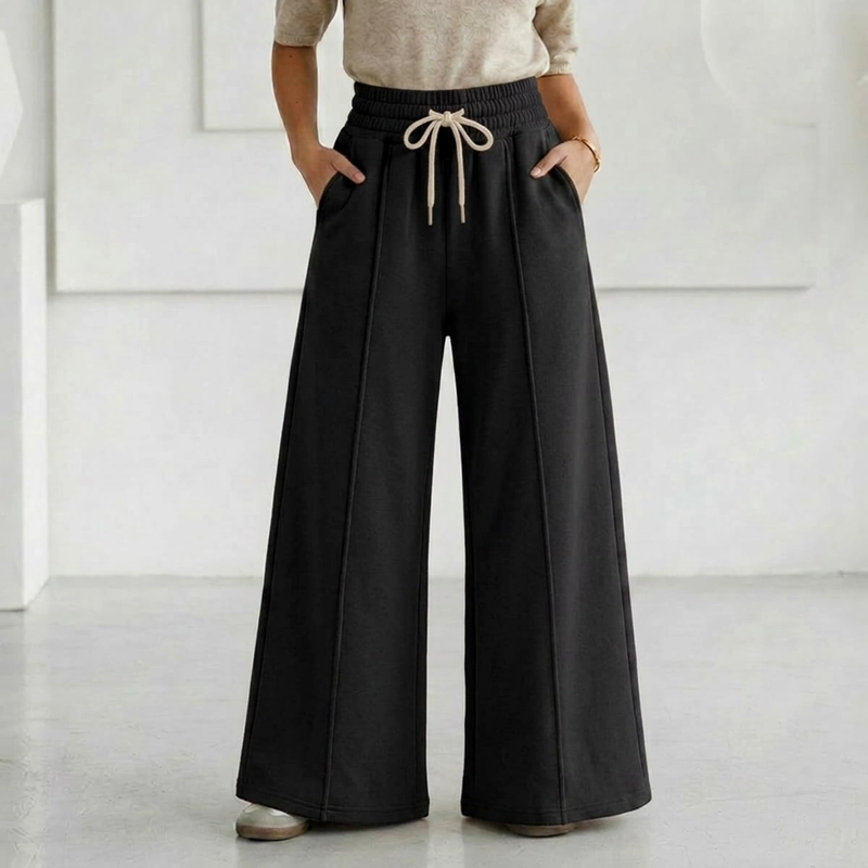 PANTALON BUZO ALGODON PALAZZO TE RMICO CON POLAR ELASTICADOS WIDE LEG OVERSIZE - 1
