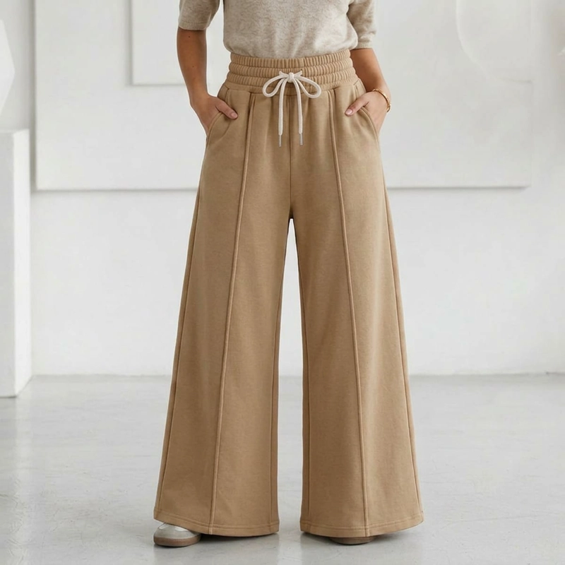 PANTALON BUZO ALGODON PALAZZO TE RMICO CON POLAR ELASTICADOS WIDE LEG OVERSIZE - 1