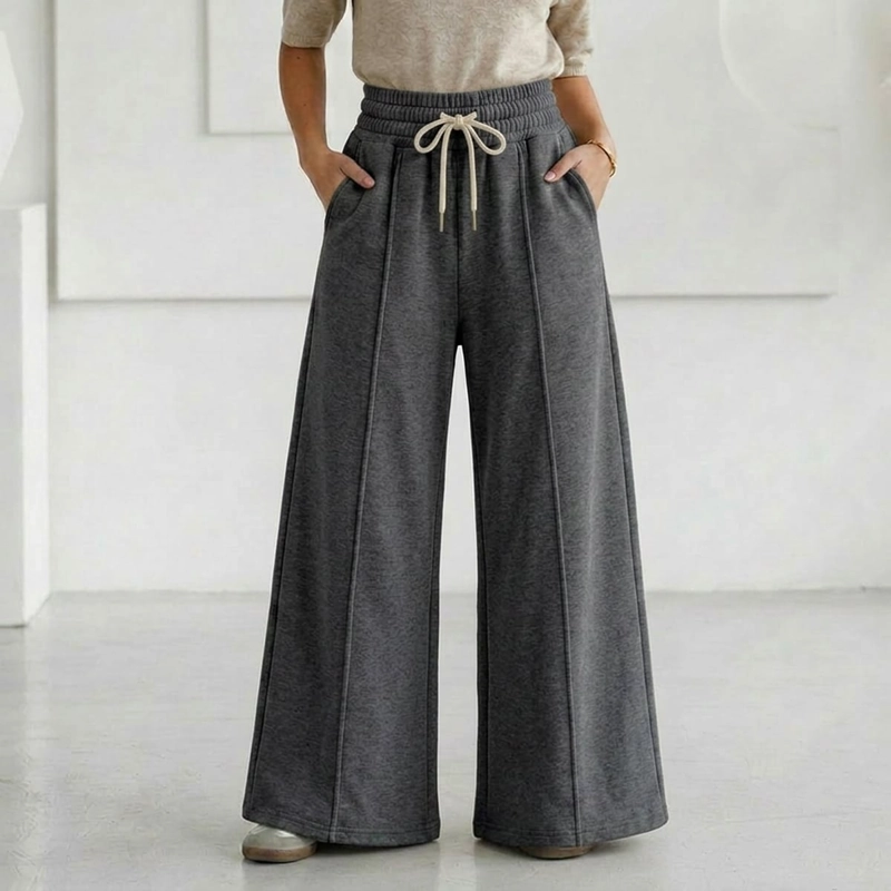 PANTALON BUZO ALGODON PALAZZO TE RMICO CON POLAR ELASTICADOS WIDE LEG OVERSIZE - 1