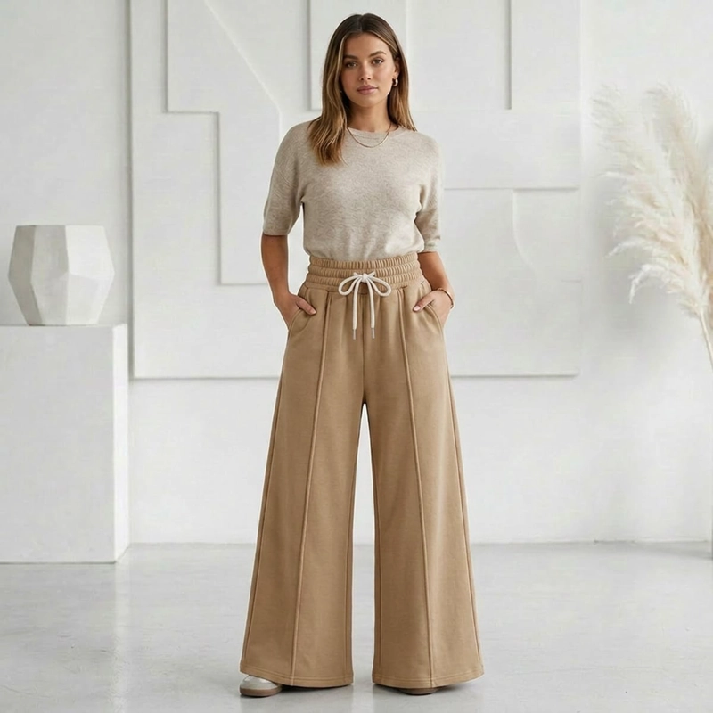 PANTALON BUZO ALGODON PALAZZO TE RMICO CON POLAR ELASTICADOS WIDE LEG OVERSIZE - 2