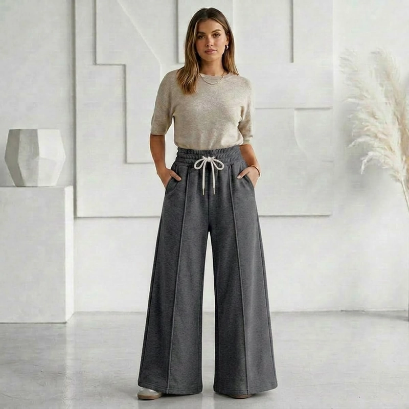 PANTALON BUZO ALGODON PALAZZO TE RMICO CON POLAR ELASTICADOS WIDE LEG OVERSIZE - 2