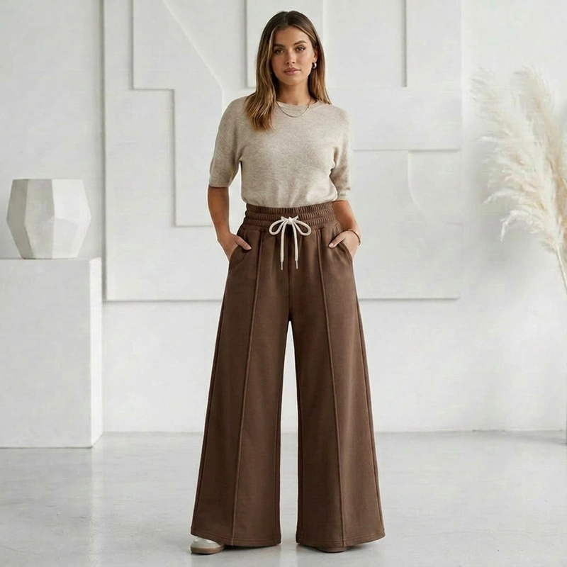 PANTALON BUZO ALGODON PALAZZO TE RMICO CON POLAR ELASTICADOS WIDE LEG OVERSIZE - 3