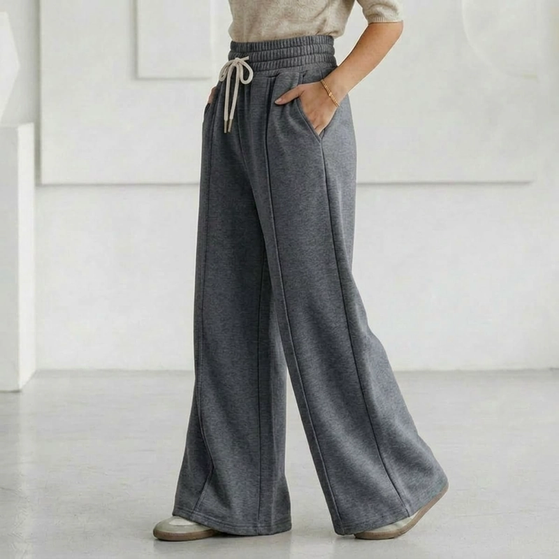PANTALON BUZO ALGODON PALAZZO TE RMICO CON POLAR ELASTICADOS WIDE LEG OVERSIZE - 3