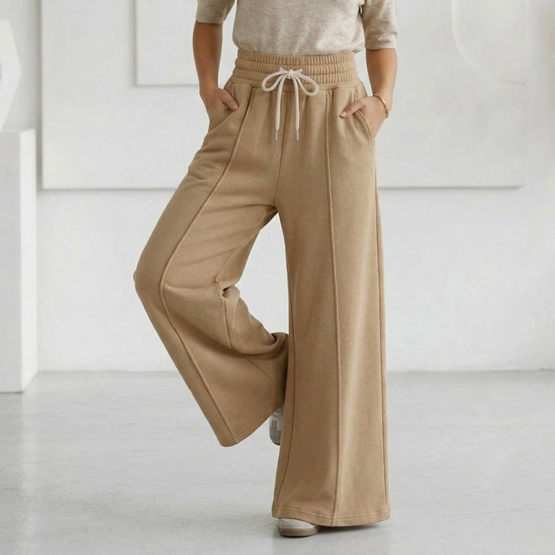 PANTALON BUZO ALGODON PALAZZO TE RMICO CON POLAR ELASTICADOS WIDE LEG OVERSIZE - 4