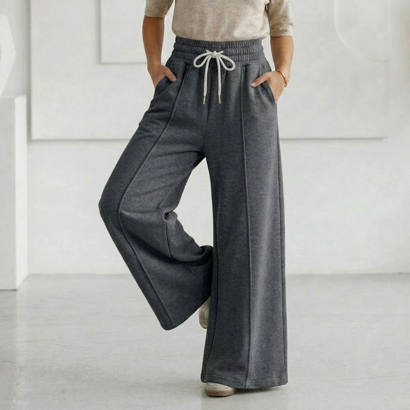 PANTALON BUZO ALGODON PALAZZO PRETINA ANCHA ELASTICADOS WIDE LEG - 1