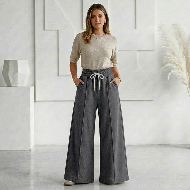 PANTALON BUZO ALGODON PALAZZO PRETINA ANCHA ELASTICADOS WIDE LEG - 2