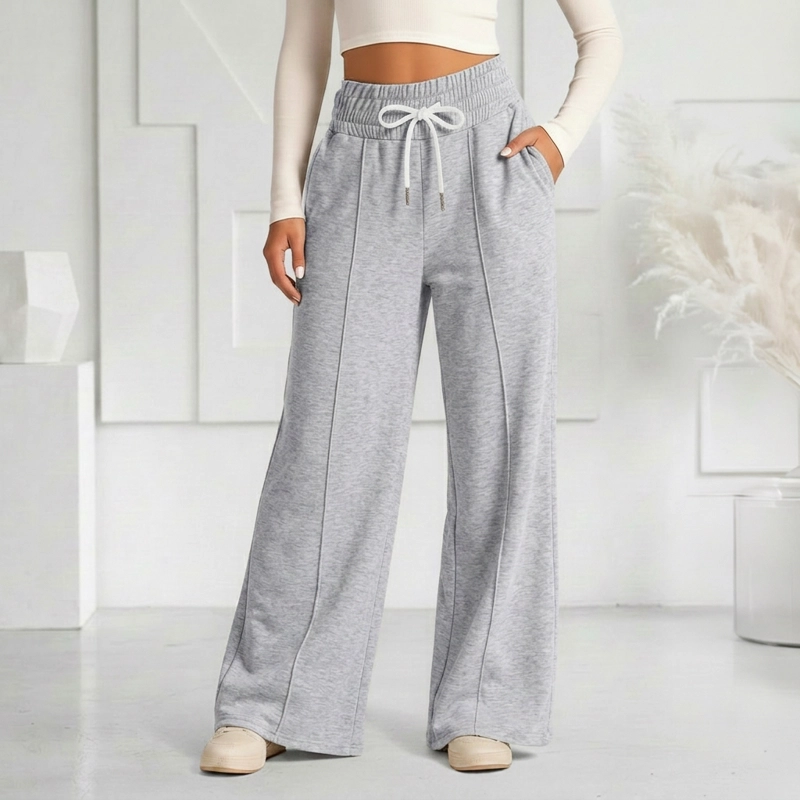 PANTALON BUZO ALGODON PALAZZO PRETINA ANCHA ELASTICADOS WIDE LEG - 5
