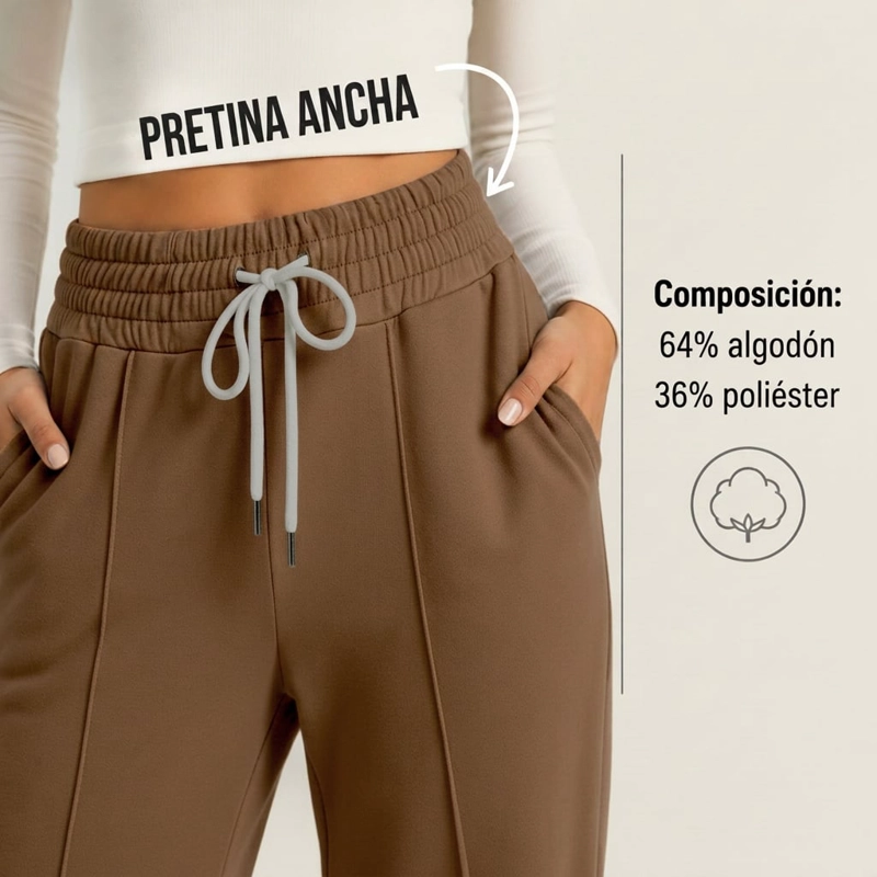 PANTALON BUZO VERANO ALGODON PALAZZO PRETINA ANCHA ELASTICADOS WIDE LEG - 6