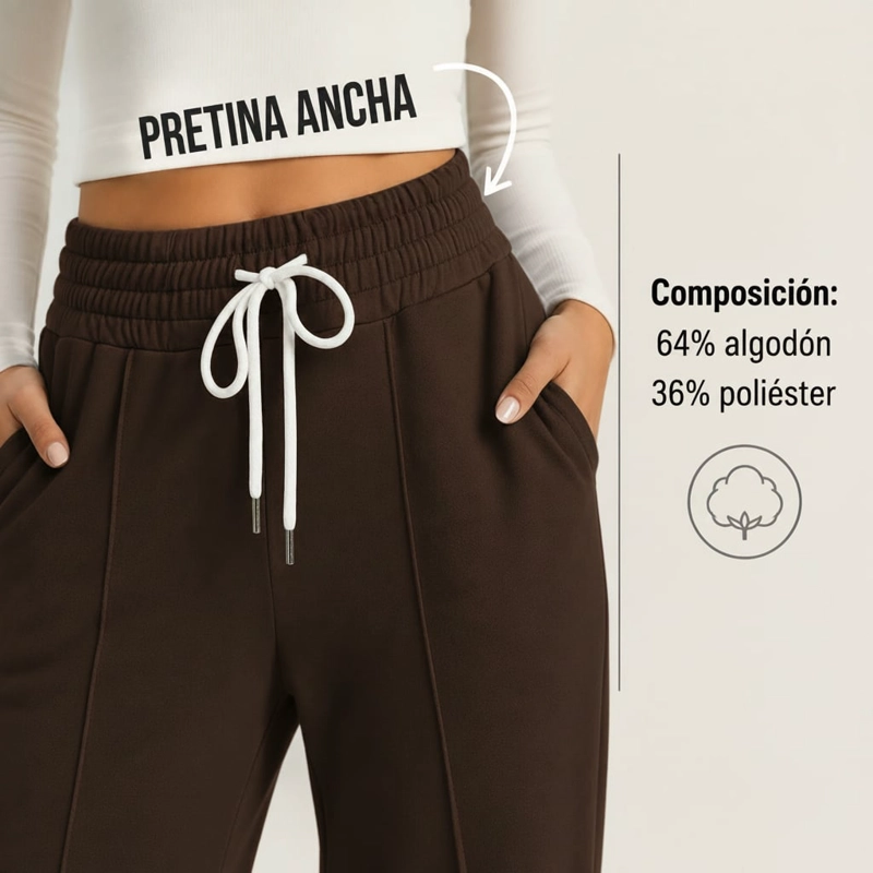 PANTALON BUZO ALGODON PALAZZO PRETINA ANCHA ELASTICADOS WIDE LEG - 7