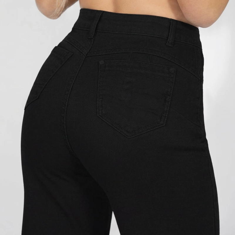 JEANS WIDE LEG PALAZZO ELASTICADO TIRO ALTO PUSH UP OVERSIZE - 3