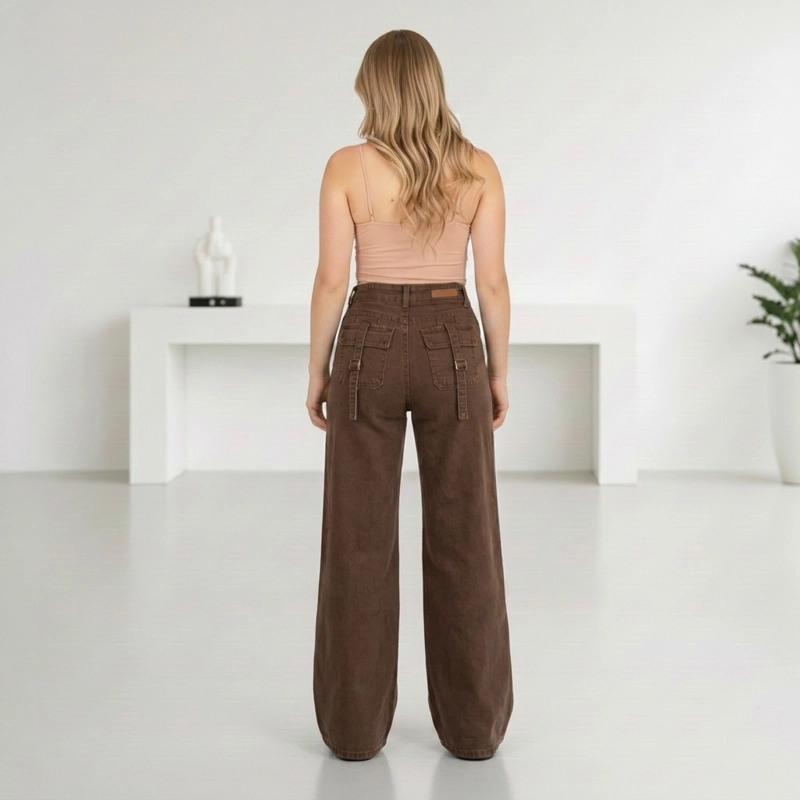 JEANS WIDE LEG PALAZZO ELASTICADO TIRO ALTO PUSH UP OVERSIZE - 3