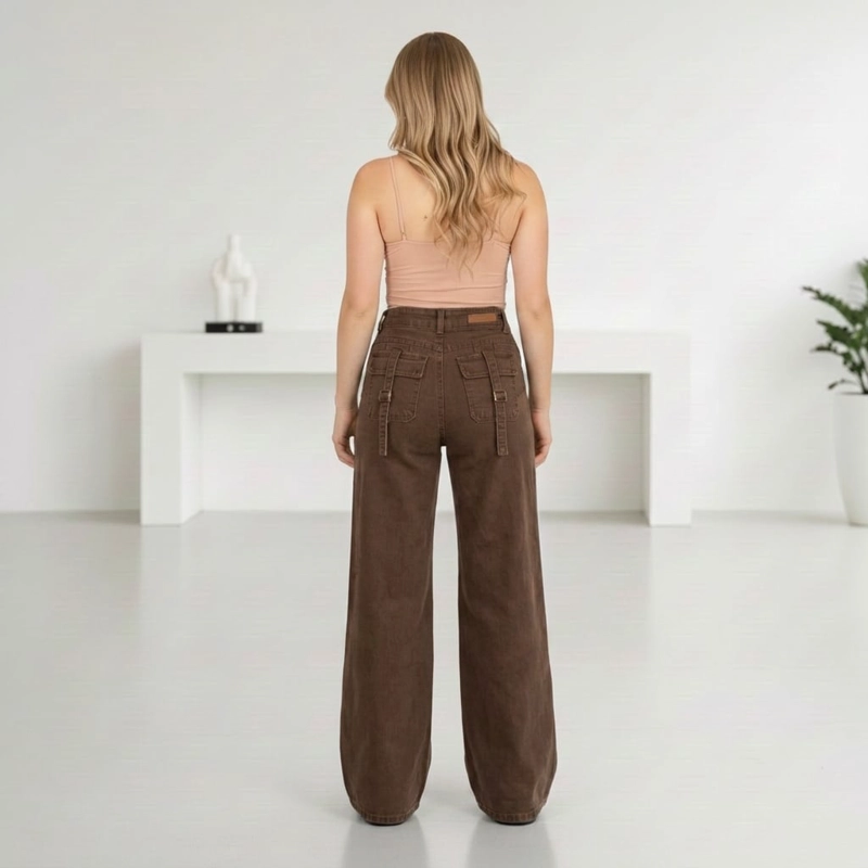 JEANS WIDE LEG PALAZZO ELASTICADO TIRO ALTO PUSH UP OVERSIZE - 3