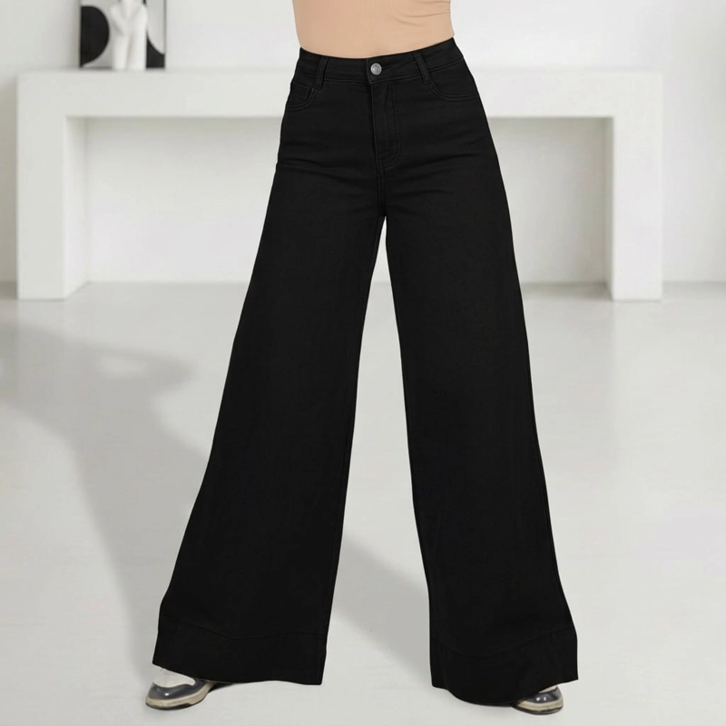 JEANS WIDE LEG PALAZZO ELASTICADO TIRO ALTO PUSH UP OVERSIZE - 5