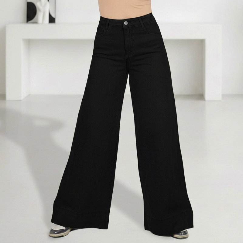JEANS WIDE LEG PALAZZO ELASTICADO TIRO ALTO PUSH UP OVERSIZE - 5