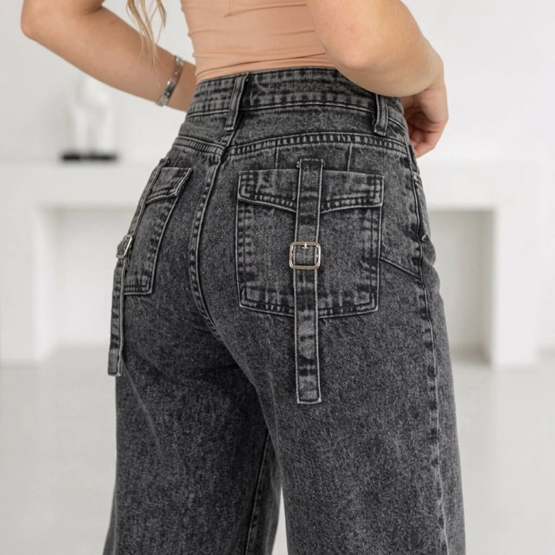 JEANS WIDE LEG PALAZZO ELASTICADO TIRO ALTO PUSH UP OVERSIZE - 7
