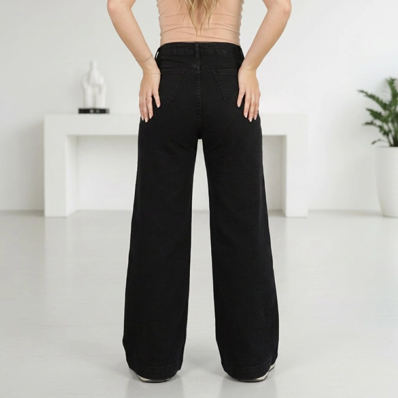 JEANS WIDE LEG PALAZZO ELASTICADO TIRO ALTO PUSH UP OVERSIZE - 8
