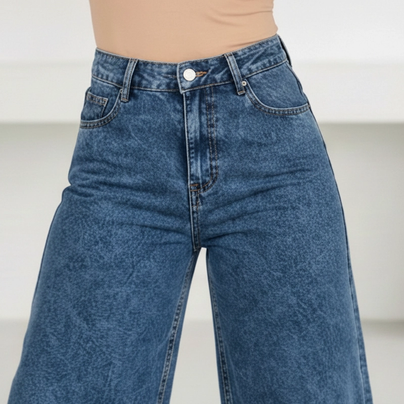 JEANS WIDE LEG PALAZZO ELASTICADO TIRO ALTO PUSH UP OVERSIZE - 8