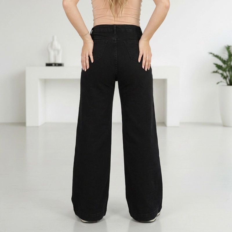 JEANS WIDE LEG PALAZZO ELASTICADO TIRO ALTO PUSH UP OVERSIZE - 8