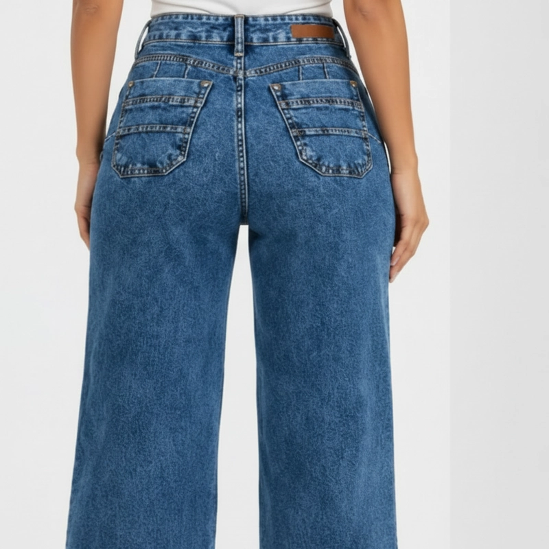 JEANS WIDE LEG PALAZZO ELASTICADO TIRO ALTO PUSH UP OVERSIZE - 9