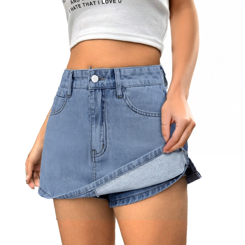 FALDA SHORT JEANS MEZCLILLA FULL ELASTICADA TIRO ALTO PRETINA ALTA - 1