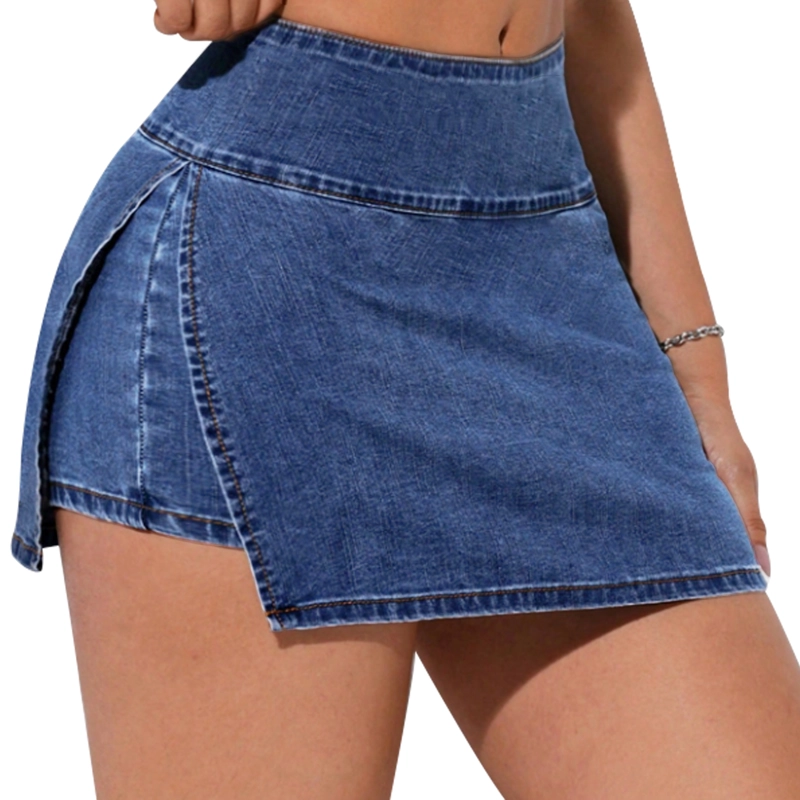 FALDA SHORT JEANS MEZCLILLA FULL ELASTICADA TIRO ALTO PRETINA ANCHA - 1