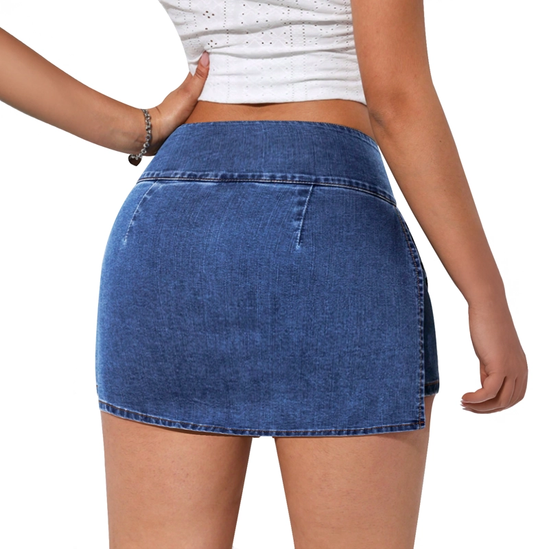 FALDA SHORT JEANS MEZCLILLA FULL ELASTICADA TIRO ALTO PRETINA ANCHA - 7