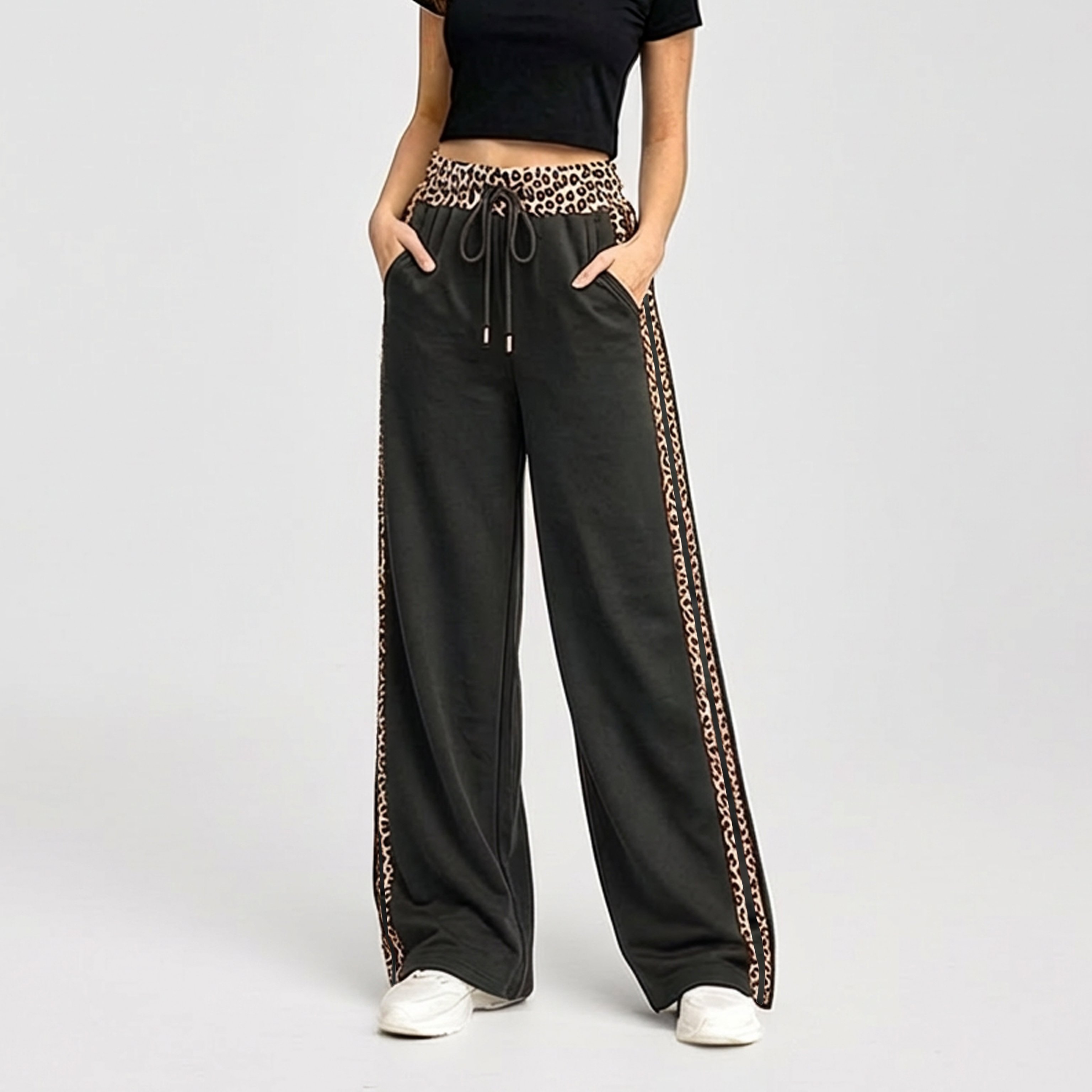 PANTALON PALAZZO BUZO ALGODON ANIMAL PRINT OVERSIZE ELASTICADOS WIDE LEG - 1