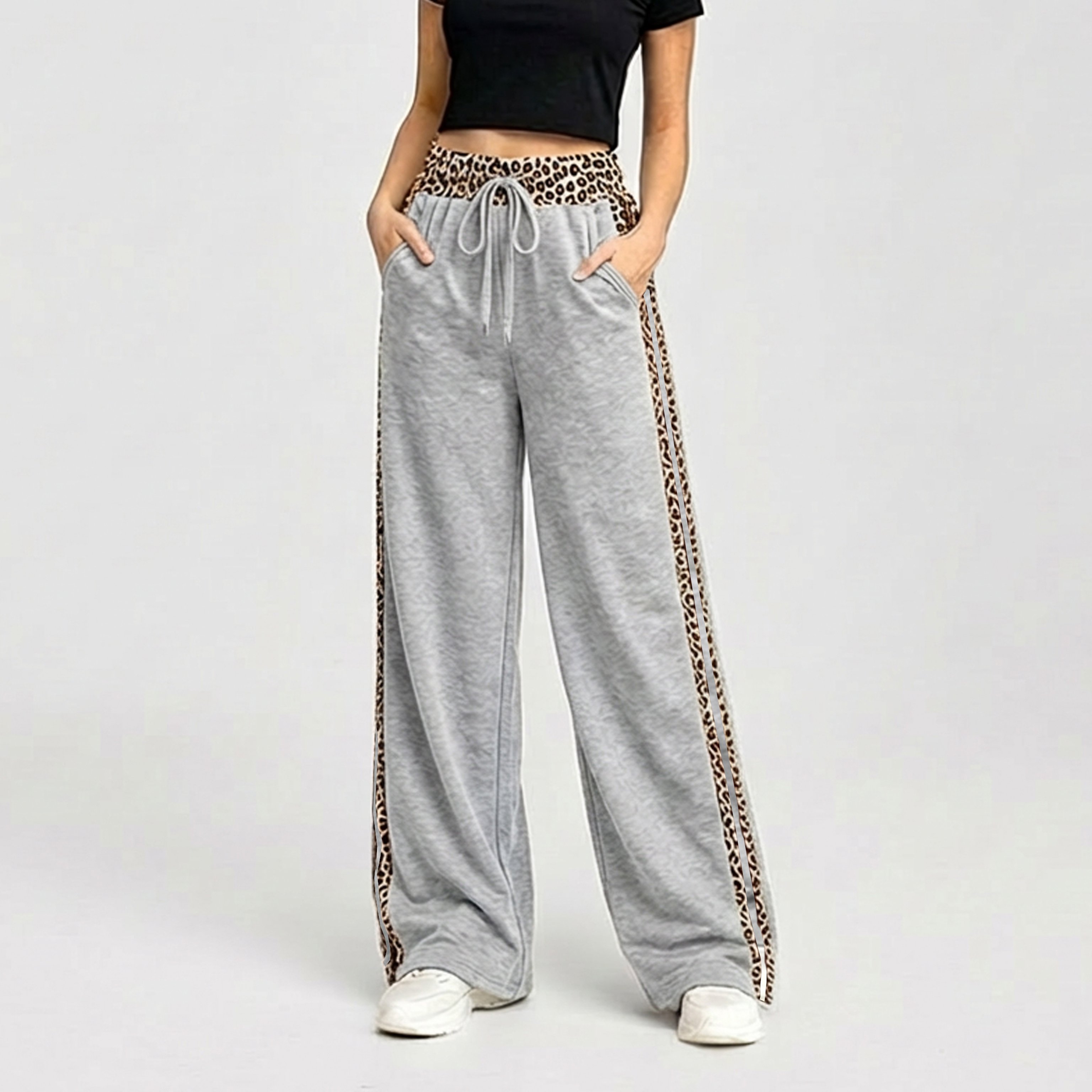 PANTALON PALAZZO BUZO ALGODON ANIMAL PRINT OVERSIZE ELASTICADOS WIDE LEG - 1