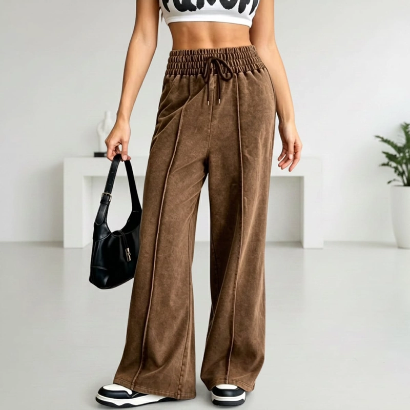 PANTALON BUZO PRE LAVADO PALAZZO ALGODON ELASTICADOS WIDE LEG - 1