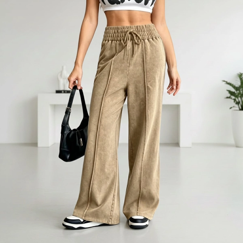 PANTALON BUZO PRE LAVADO PALAZZO ALGODON ELASTICADOS WIDE LEG - 1