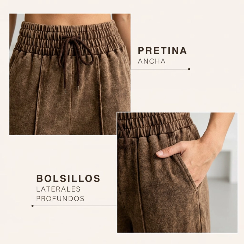 PANTALON BUZO PRE LAVADO PALAZZO ALGODON ELASTICADOS WIDE LEG - 2