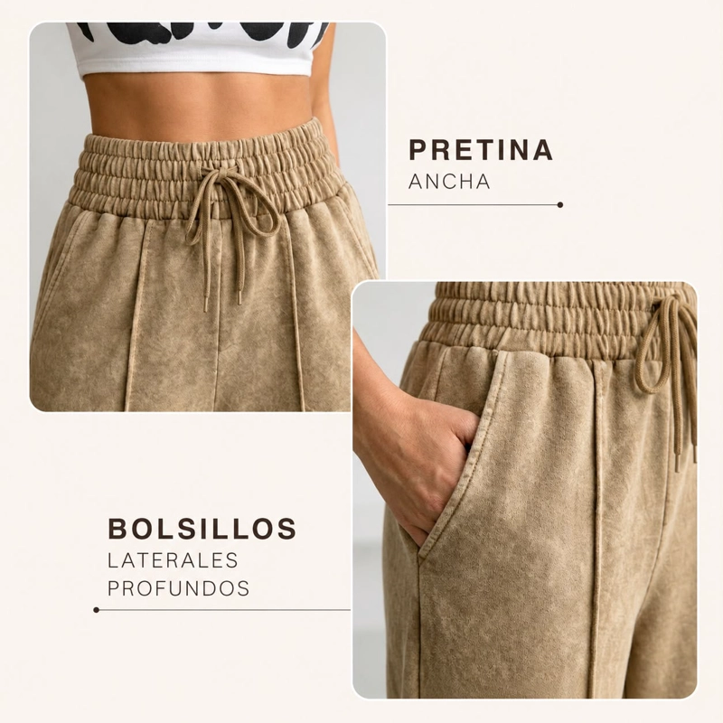 PANTALON BUZO PRE LAVADO PALAZZO ALGODON ELASTICADOS WIDE LEG - 2
