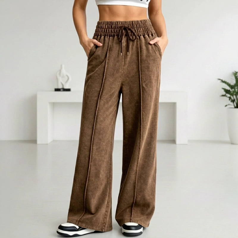 PANTALON BUZO PRE LAVADO PALAZZO ALGODON ELASTICADOS WIDE LEG - 3