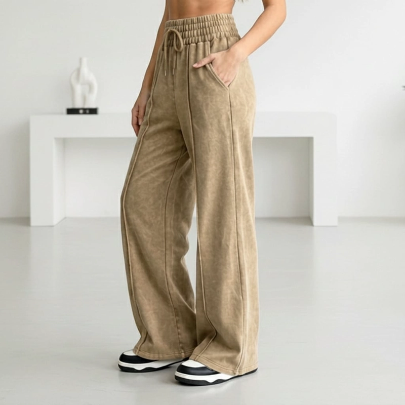 PANTALON BUZO PRE LAVADO PALAZZO ALGODON ELASTICADOS WIDE LEG - 3