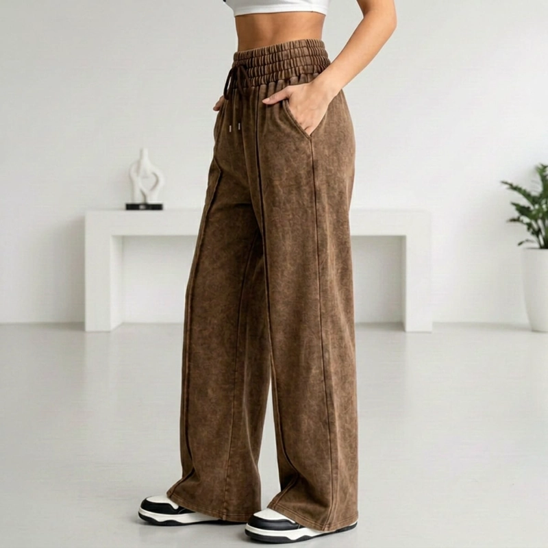 PANTALON BUZO PRE LAVADO PALAZZO ALGODON ELASTICADOS WIDE LEG - 4