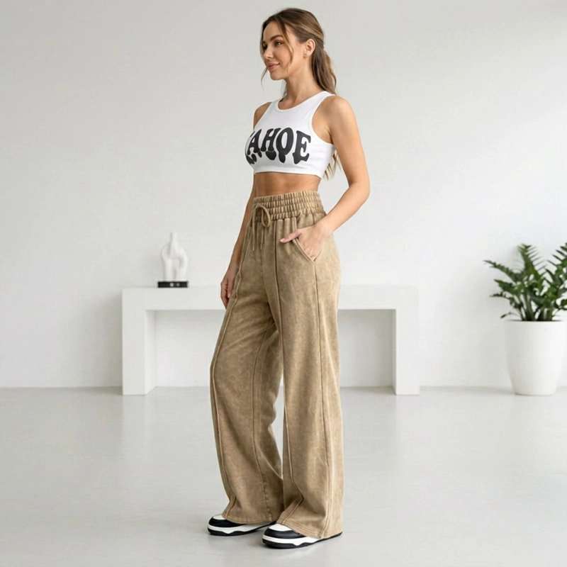 PANTALON BUZO PRE LAVADO PALAZZO ALGODON ELASTICADOS WIDE LEG - 4