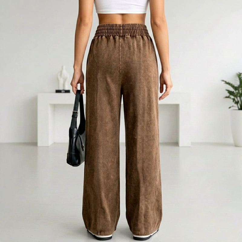 PANTALON BUZO PRE LAVADO PALAZZO ALGODON ELASTICADOS WIDE LEG - 5