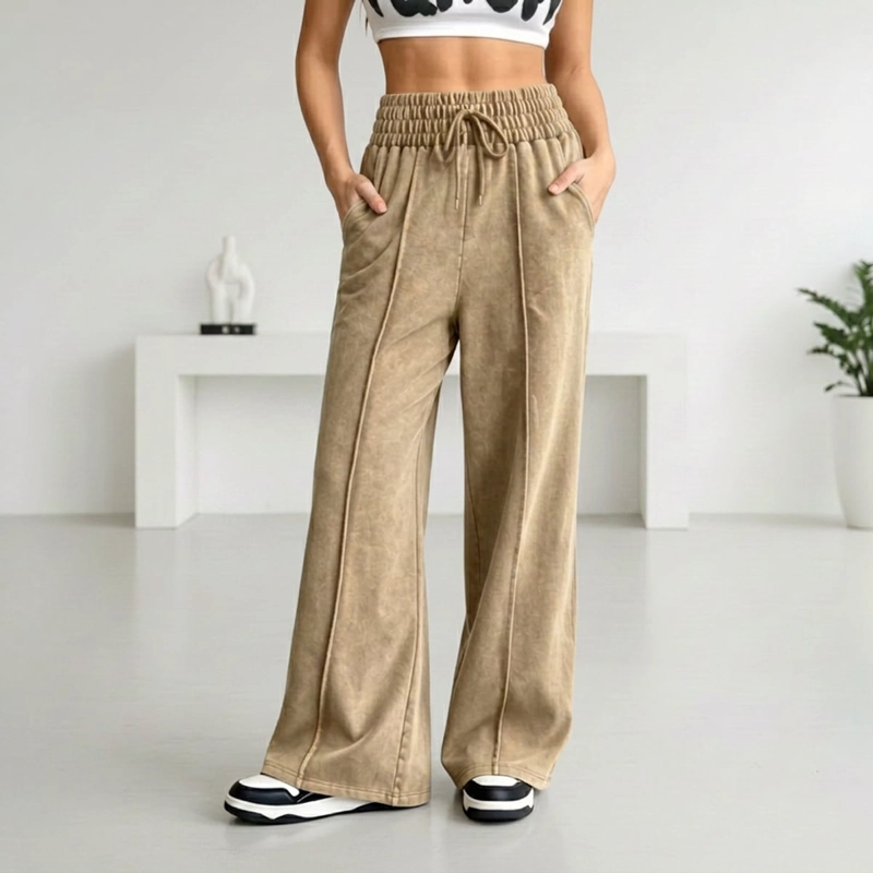 PANTALON BUZO PRE LAVADO PALAZZO ALGODON ELASTICADOS WIDE LEG - 5