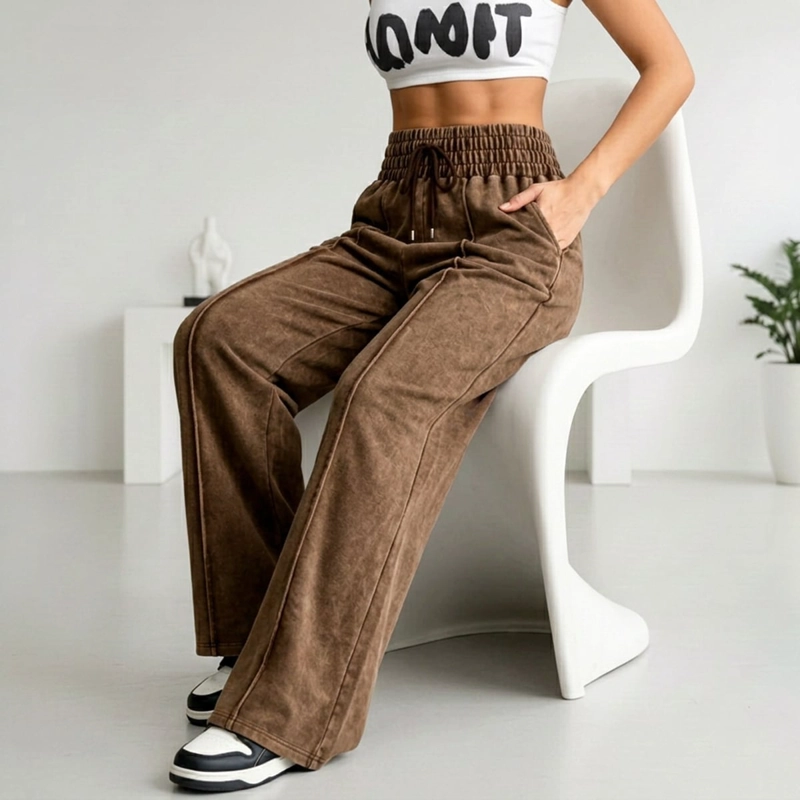 PANTALON BUZO PRE LAVADO PALAZZO ALGODON ELASTICADOS WIDE LEG - 6