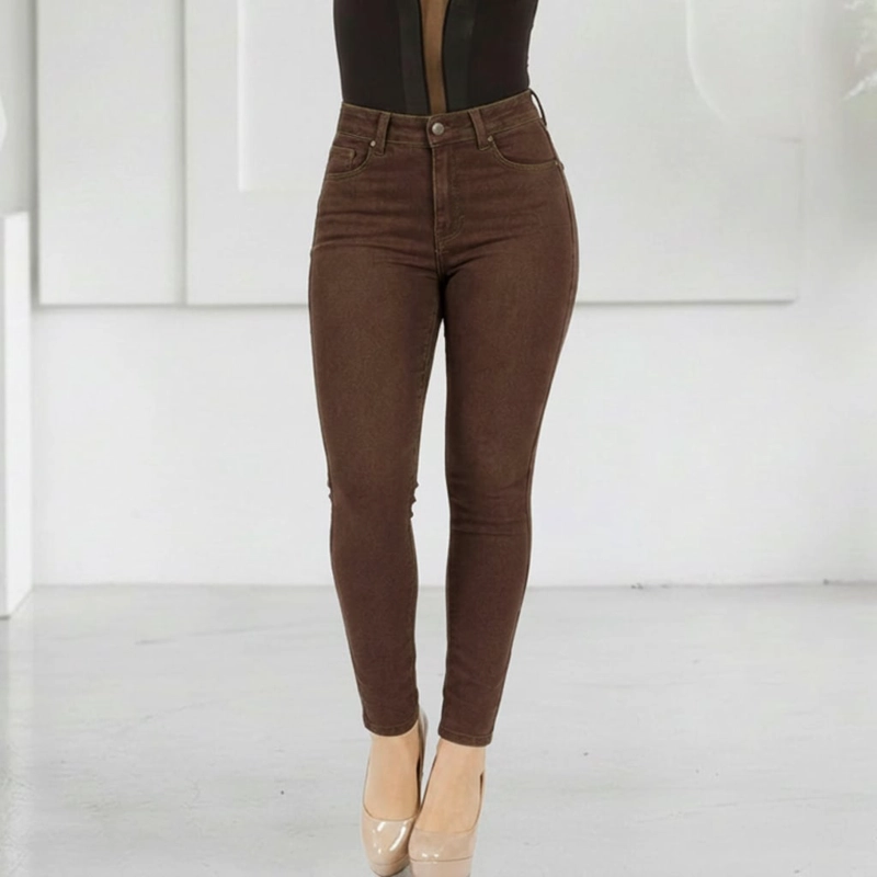 JEANS PUSH UP LEVANTA COLA CORTE COLOMBIANO CALCE PERFECTO CAFE - 3